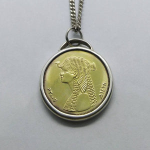 Egyptian Cleopatra Coin Sterling Silver Necklace