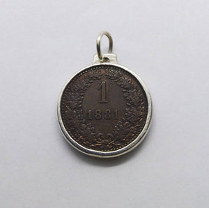 Austrian 1881 Kreuzer Coin Sterling Silver Necklace