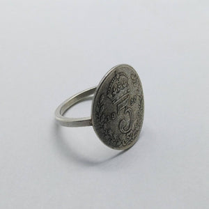 Sterling Silver Ring, UK 3 Pence Silver Coin