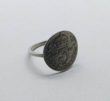 Load image into Gallery viewer, Sterling Silver Ring, UK 3 Pence Silver Coin
