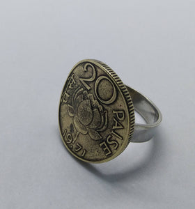 India Lotus Flower Coin Sterling Silver Ring