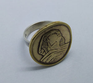 Egyptian Sphinx Coin Sterling Silver Ring