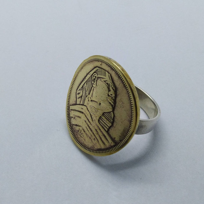 Egyptian Sphinx Coin Sterling Silver Ring