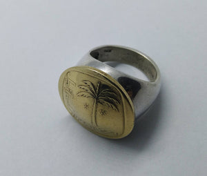 Israeli Palm Tree Coin Sterling Silver Signet Ring